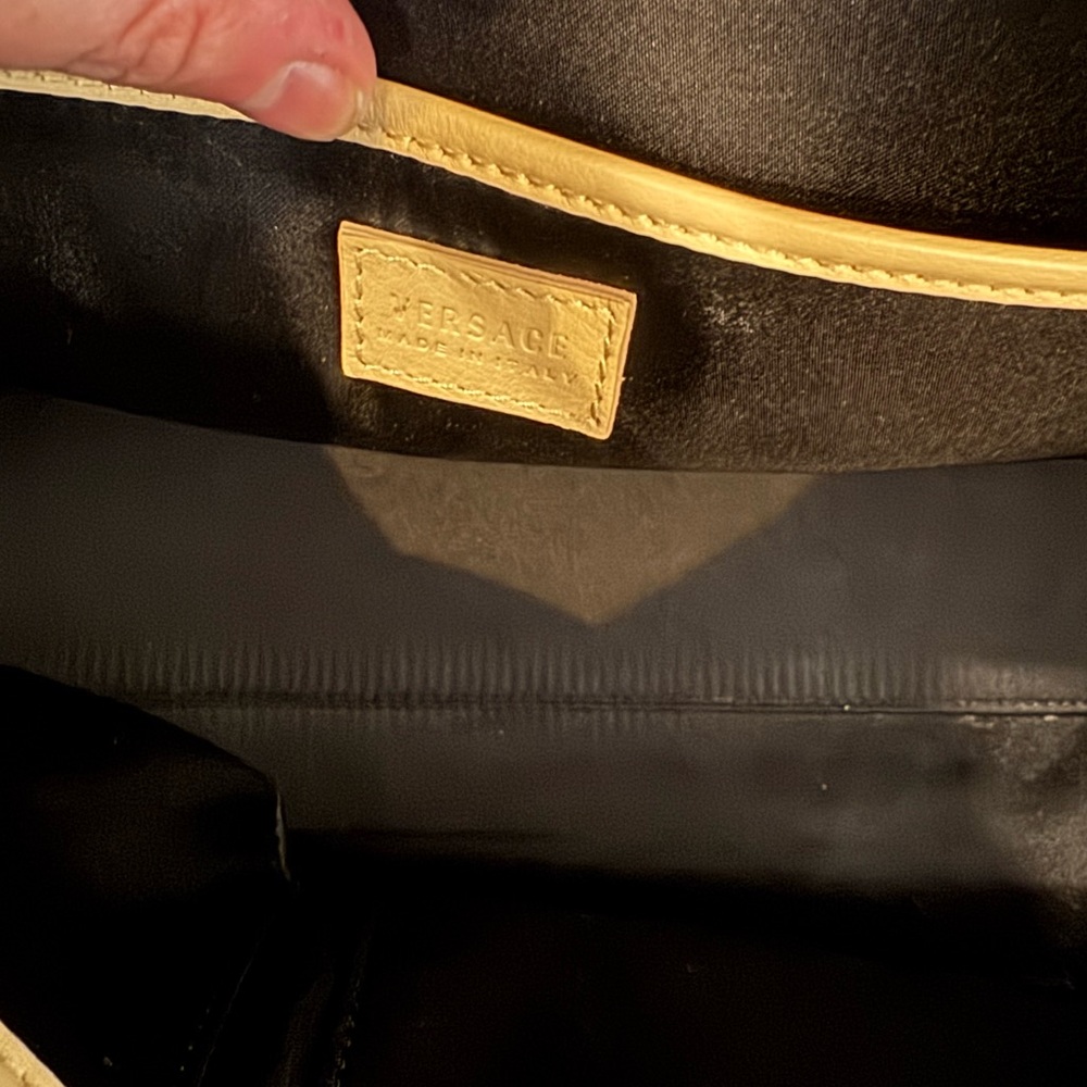 Versace Medusa Signature Satchel DBFD705 Cream Yellow Leather Chain Tote Purse - Picture 11 of 16